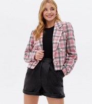 New Look Pink Check Boucle Crop Blazer